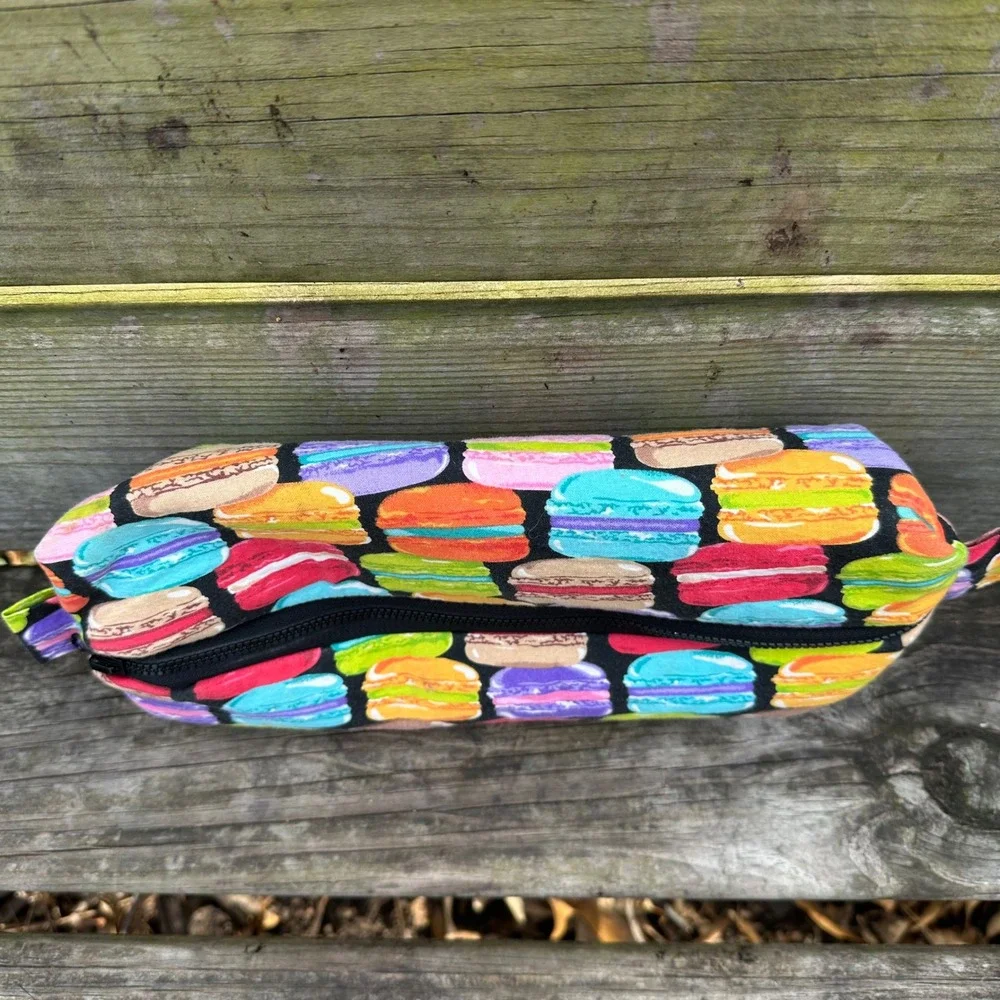Handmade Macaroon Print Cosmetic Bag Zipper Pouch Makeup Organize Travel Rainbow